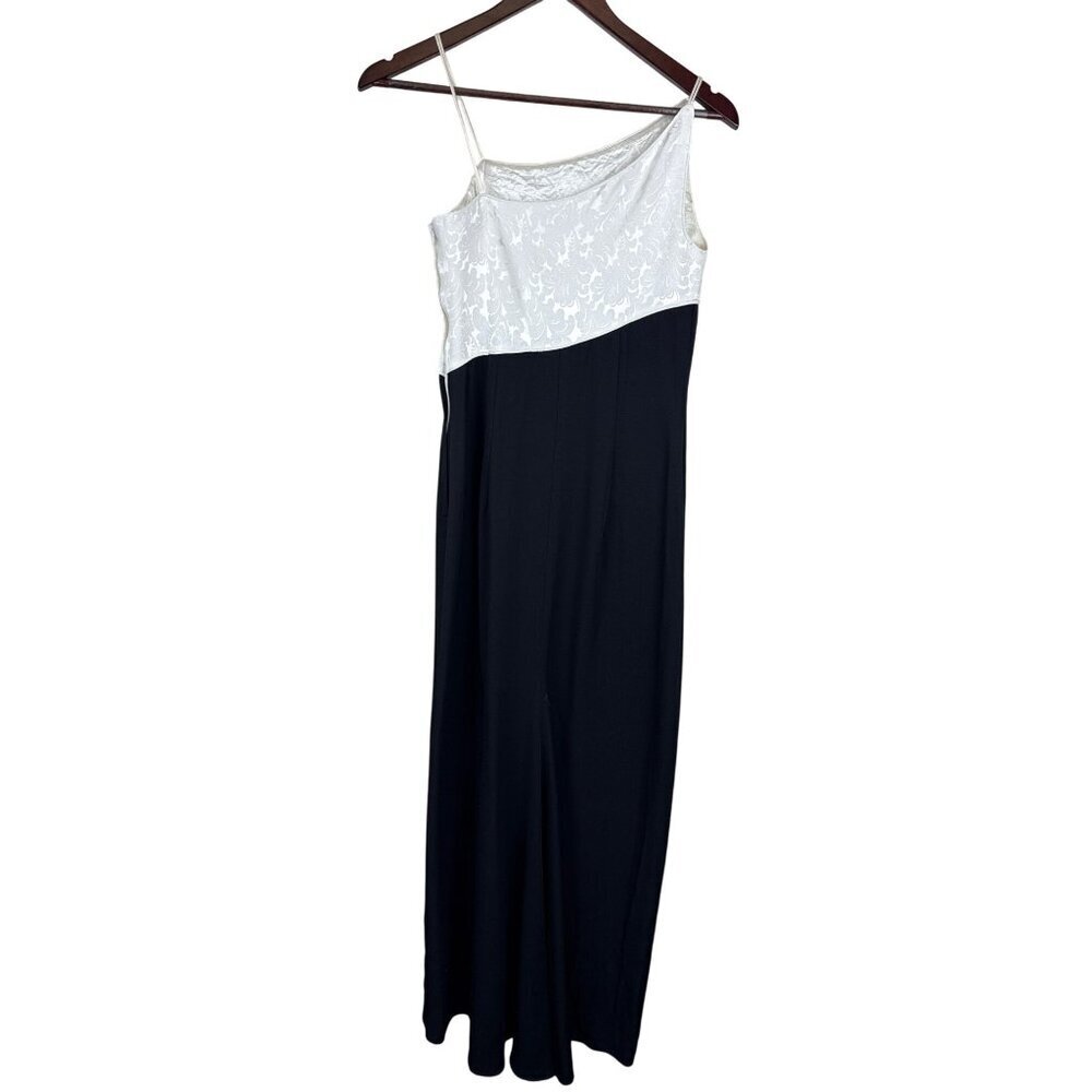 Scott McClintock Women's Dress Vintage Black White One Shoulder Gown Size 4 USA - Picture 4 of 10